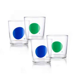 Комплект 4 стъклени чаши Benetton Casa 345 мл зелени и сини точки