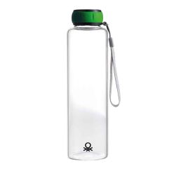Стъклена бутилка за вода Benetton Casa 550 мл зелена капачка BE-0365