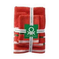 Комплект кърпи и ръкавици кисе за баня Benetton Casa 4 броя червено