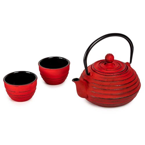 Чугунен чайник 700 мл и 2 чашки 130 мл Luigi Ferrero червен - 1