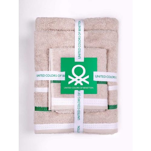 Комплект 3 кърпи за баня Benetton Casa в бежово и зелено райе - 2