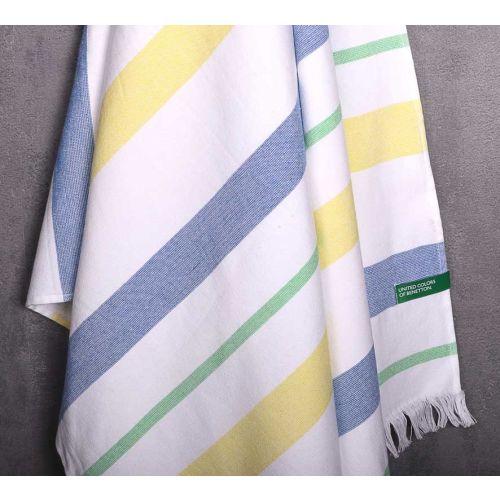 Кърпа Hammam за плаж фитнес сауна баня Benetton Casa 90x160 см бяло синьо и жълто зелено - 3