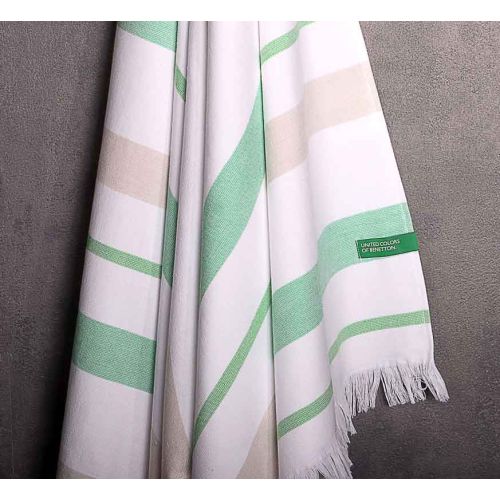 Кърпа Hammam за плаж фитнес сауна баня Benetton Casa 90x160 см бяло бежово зелено - 3