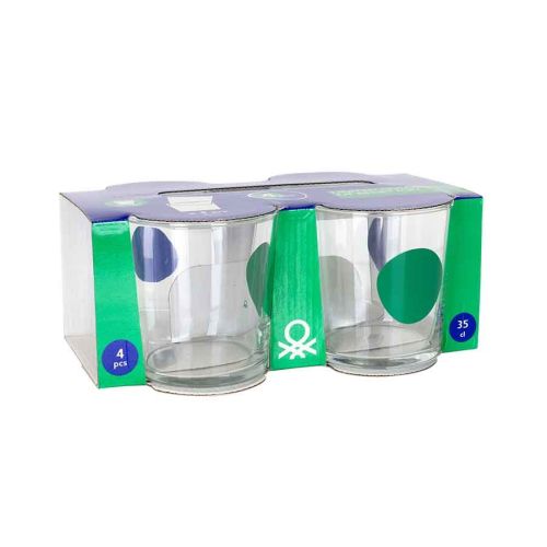Комплект 4 стъклени чаши Benetton Casa 345 мл зелени и сини точки - 8