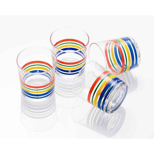Комплект 4 стъклени чаши Benetton Casa 345 мл с цветни ивици - 1