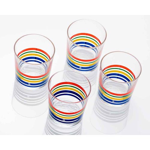 Комплект 4 стъклени чаши Benetton Casa 345 мл с цветни ивици - 4
