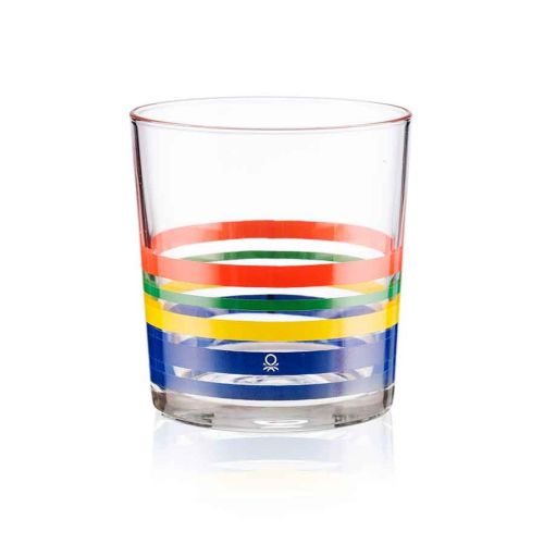 Комплект 4 стъклени чаши Benetton Casa 345 мл с цветни ивици - 5