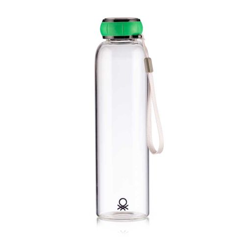 Стъклена бутилка за вода Benetton Casa 550 мл зелена капачка - 1