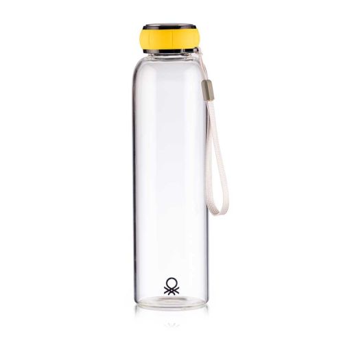 Стъклена бутилка за вода Benetton Casa 550 мл жълта капачка BE-0302 - 1