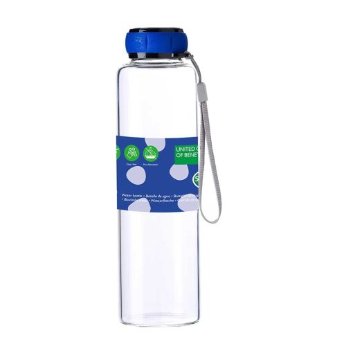 Стъклена бутилка за вода Benetton Casa 550 мл синя капачка - 2