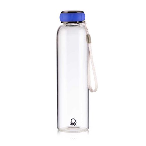 Стъклена бутилка за вода Benetton Casa 550 мл синя капачка - 1