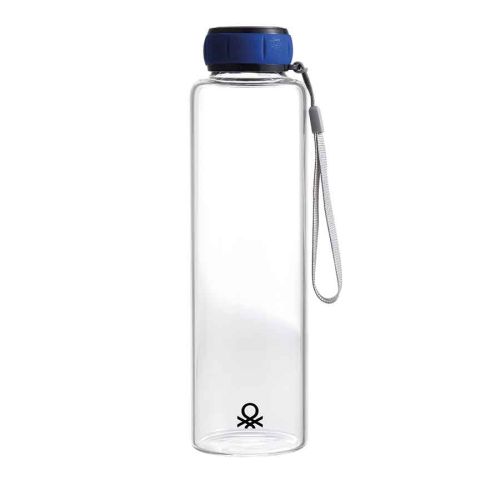 Стъклена бутилка за вода Benetton Casa 550 мл синя капачка BE-0366 - 1