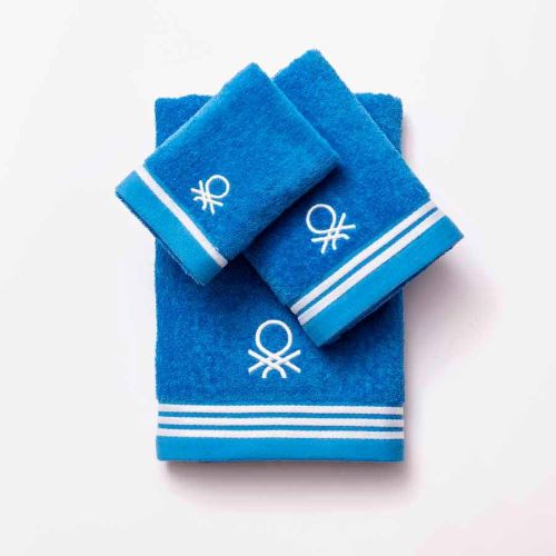 Комплект 3 кърпи за баня с лого Benetton Casa сини - 1