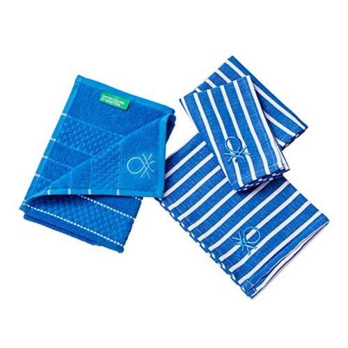 Комплект кухненски кърпи и хавлия Casa Benetton сини - 1