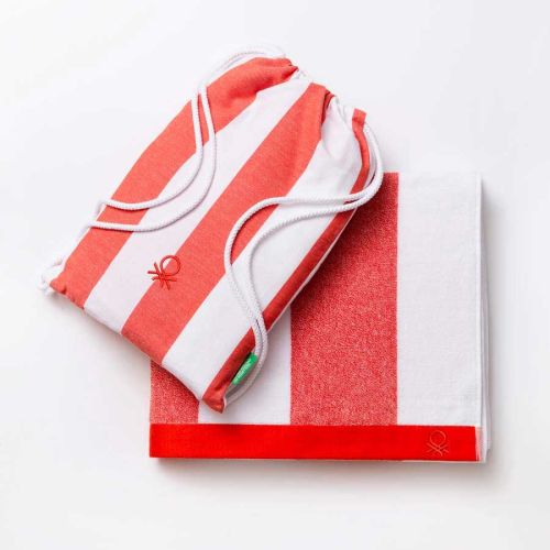 Комплект плажна кърпа и раница Benetton Casa Picnic 90х160 см червено и бяло - 1
