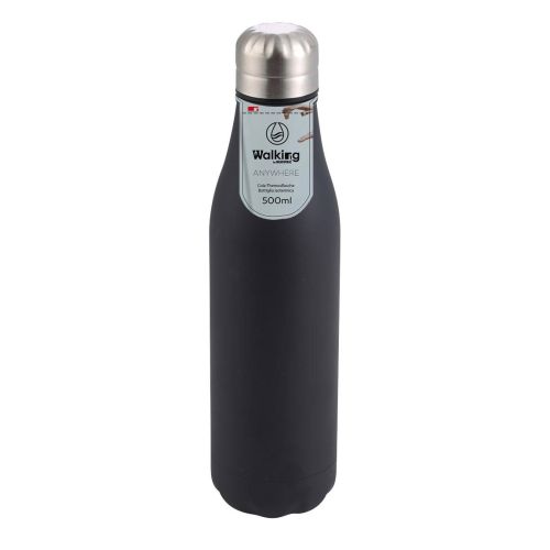 Метална термо бутилка за вода 500 мл Bergner Walking anywhere Cola черна - 1