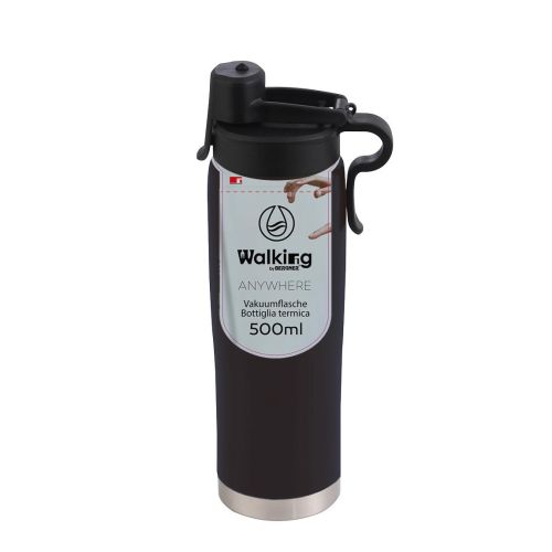 Метална вакуумна бутилка за вода 500 мл Bergner Walking anywhere черна - 1