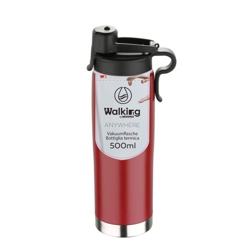 Метална вакуумна бутилка за вода 500 мл Bergner Walking anywhere червена - 1