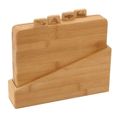 Комплект бамбукови дъски за рязане 4 броя + поставка Bergner Natural - 1