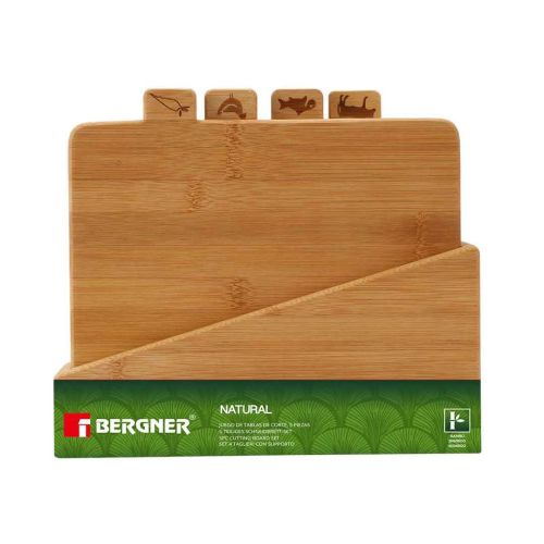 Комплект бамбукови дъски за рязане 4 броя + поставка Bergner Natural - 2
