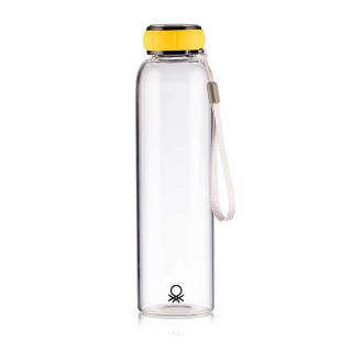 Стъклена бутилка за вода Benetton Casa 550 мл жълта капачка BE-0302