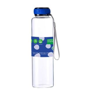 Стъклена бутилка за вода Benetton Casa 550 мл синя капачка