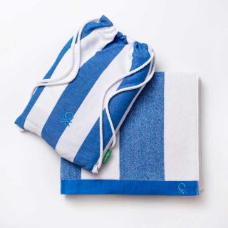 Комплект плажна кърпа и раница Benetton Casa Picnic 90х160 см синьо и бяло
