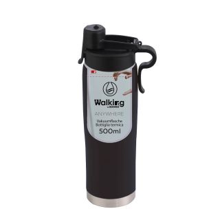 Метална вакуумна бутилка за вода 500 мл Bergner Walking anywhere черна