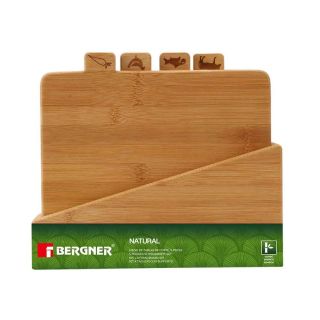 Комплект бамбукови дъски за рязане 4 броя + поставка Bergner Natural