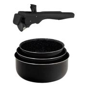 Комплект 3 касероли и подвижна дръжка Bergner CLick & Cook Black