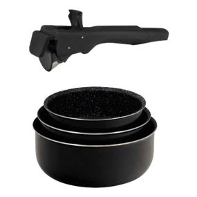 Комплект 3 касероли и подвижна дръжка Bergner CLick & Cook Black