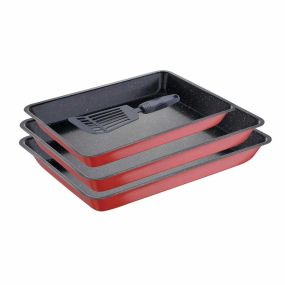 Комплект три тави за печене и шпатула Bergner Bake Red