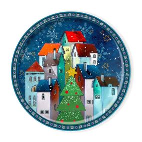 Плато кръгло Egan Christmas, Коледно село 31 см порцелан