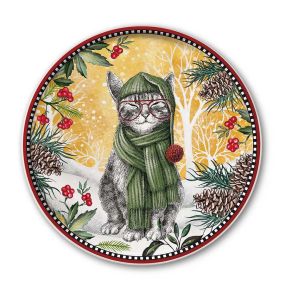 Кръгло плато Egan Christmas, Коледна котка 31 см порцелан
