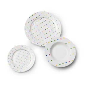 Сервиз за хранене Benetton Rainbow 18 части бял с декорация, порцелан