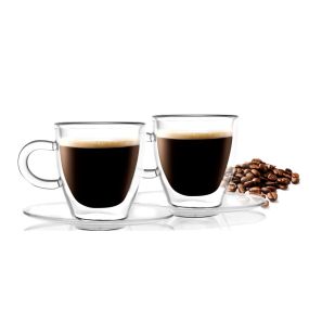 Комплект 2 бр двустенни чаши за кафе с чинийки Vialli Design Amo 50ml