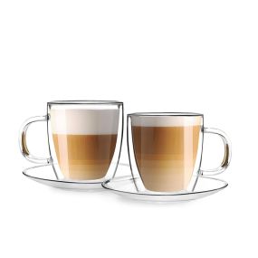 Комплект 2 бр двустенни чаши за кафе с чинийки Vialli Design Amo 250ml