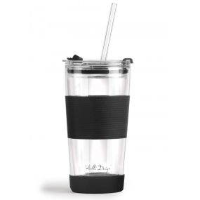 Двустенна чаша със сламка Vialli Design Fuori 600 мл с капак черна