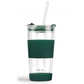 Двустенна чаша със сламка Vialli Design Fuori 600 мл с капак зелена