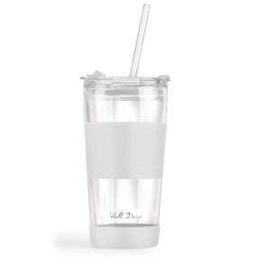 Двустенна чаша със сламка Vialli Design Fuori 600 мл с капак бяла