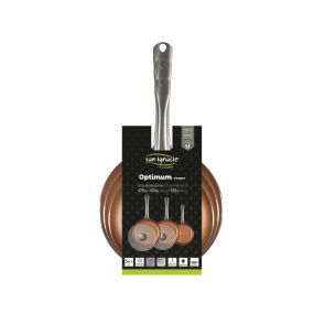 Комплект 3 тигана с два стъклени капака San Ignacio Optimum Copper