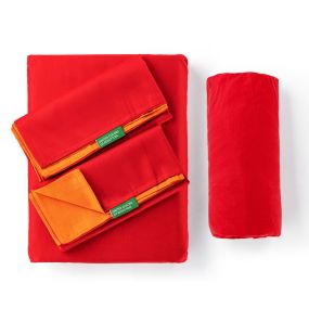 Спален комплект Benetton Rainbow 4 части двулицев червено и оранжево