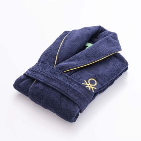 Халат за баня M/L Benetton Core тъмно син 340GSM 100% Памук