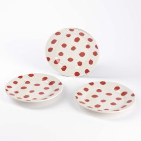 Комплект 3 броя десертна чиния Casa Samantha Sabor червени точки